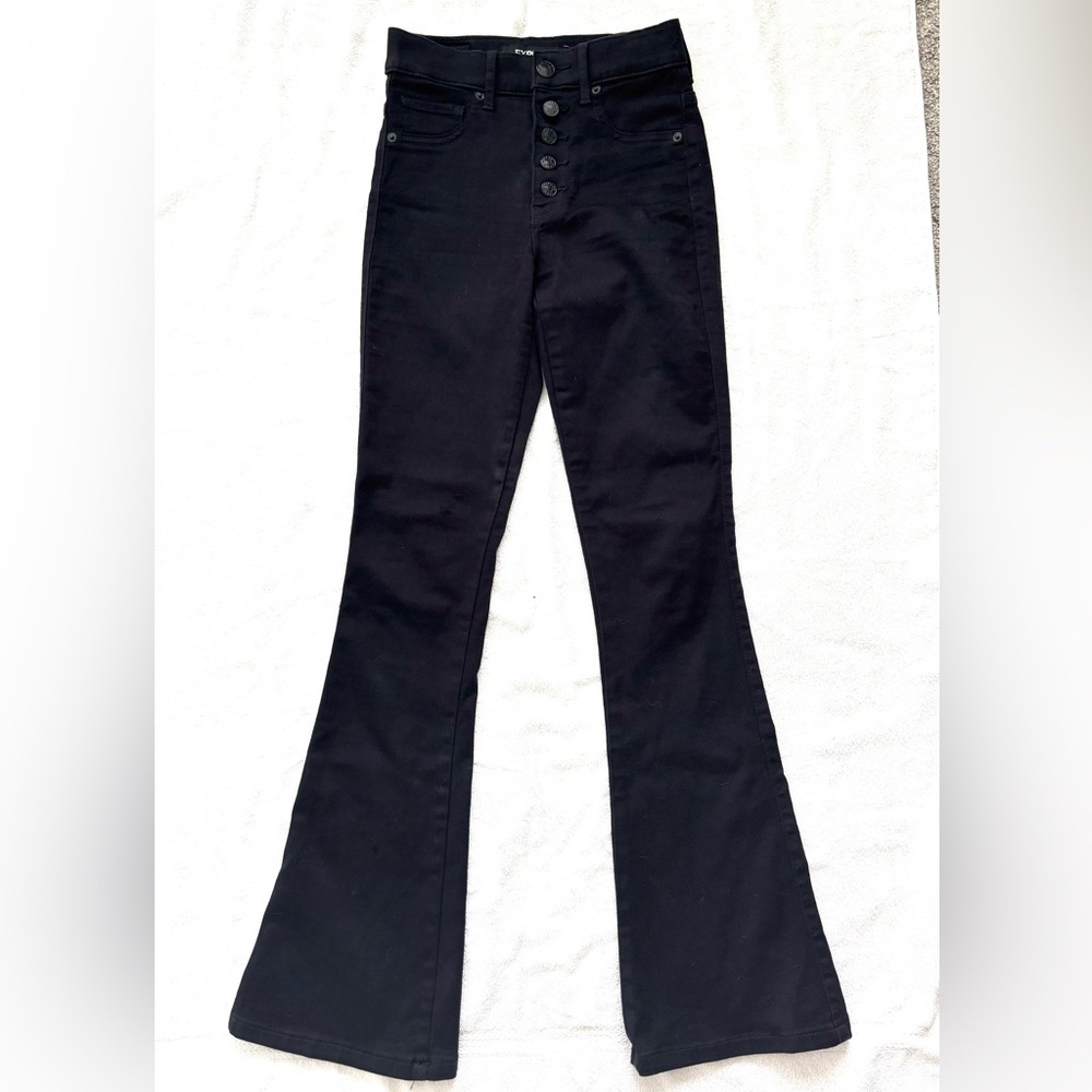 Express Black High-Rise Button-Fly Flare Jeans, 00R